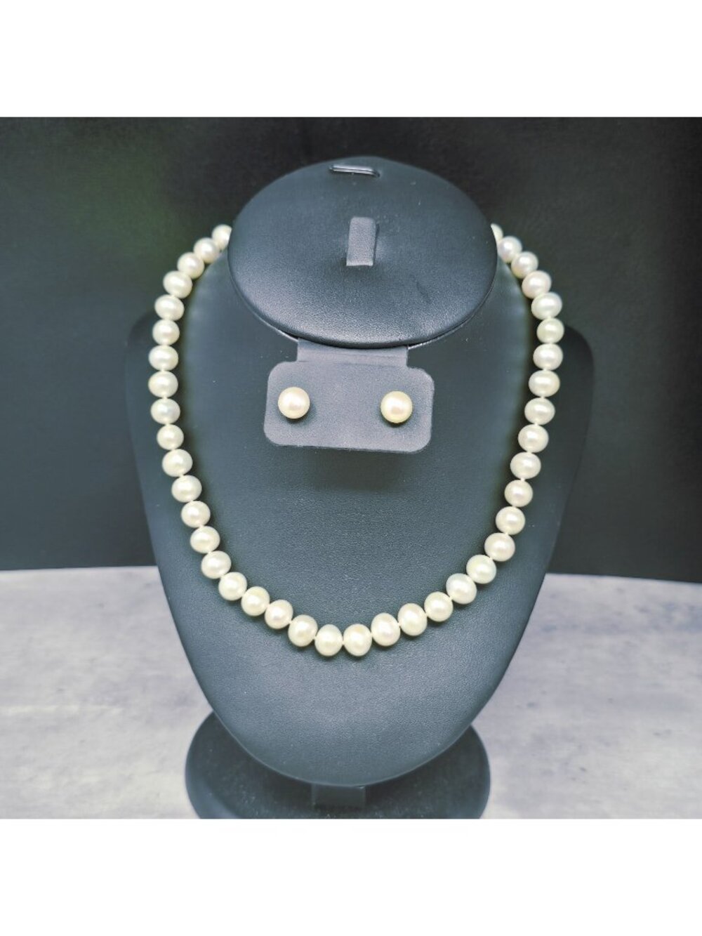 Signed 9-10mm Freshwater Pearl Necklace Earring Set Sterling Silver 925 18"